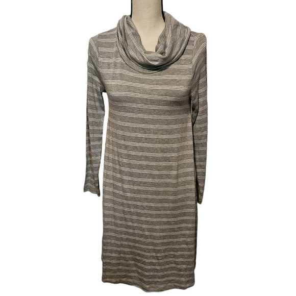 NWT‎ Lou & Grey for LOFT signaturesoft turtleneck dress gray white stripes - Picture 1 of 6